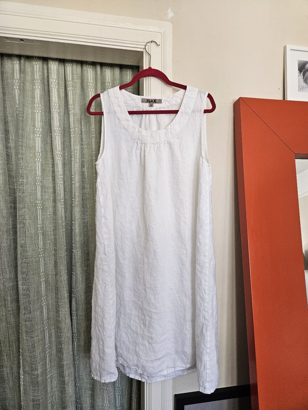 FLAX 100% Linen Sleeveless Shift Dress Scoop Neck In White sz Medium